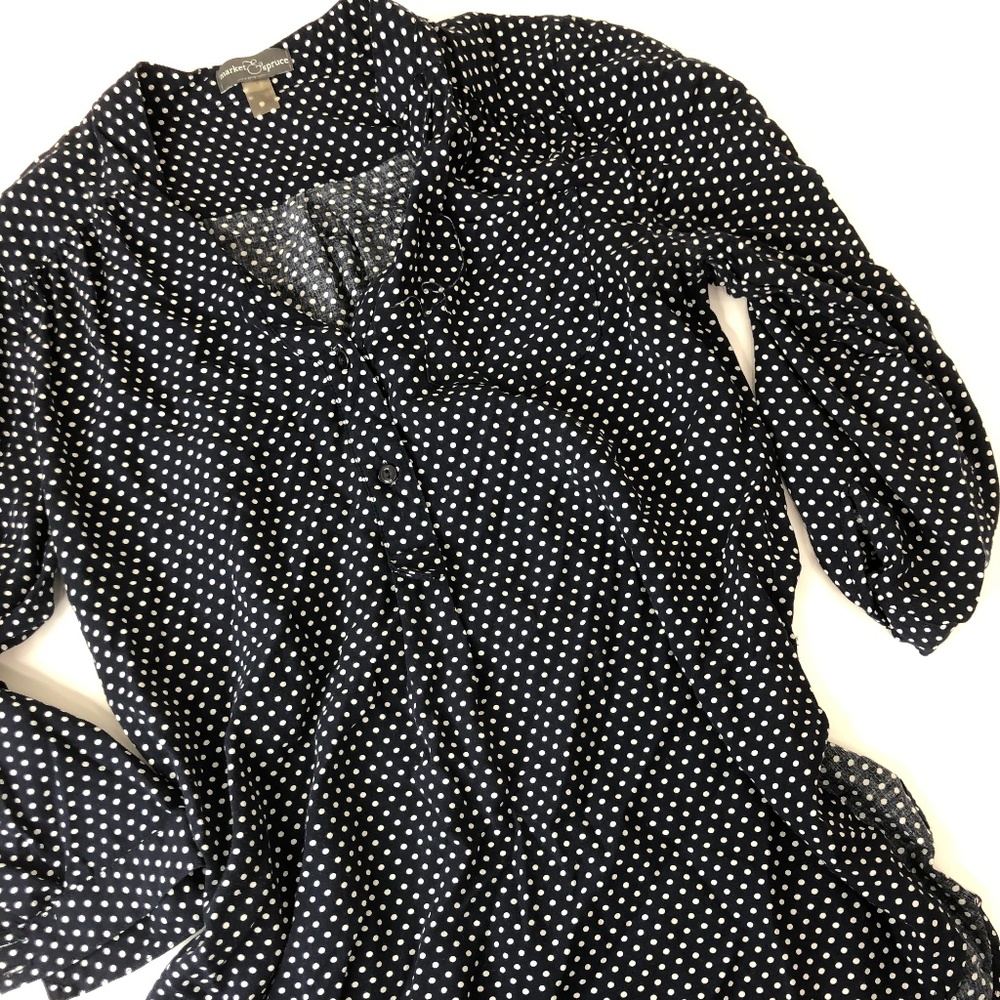 Navy Blue Polka Dot Tunic/Blouse